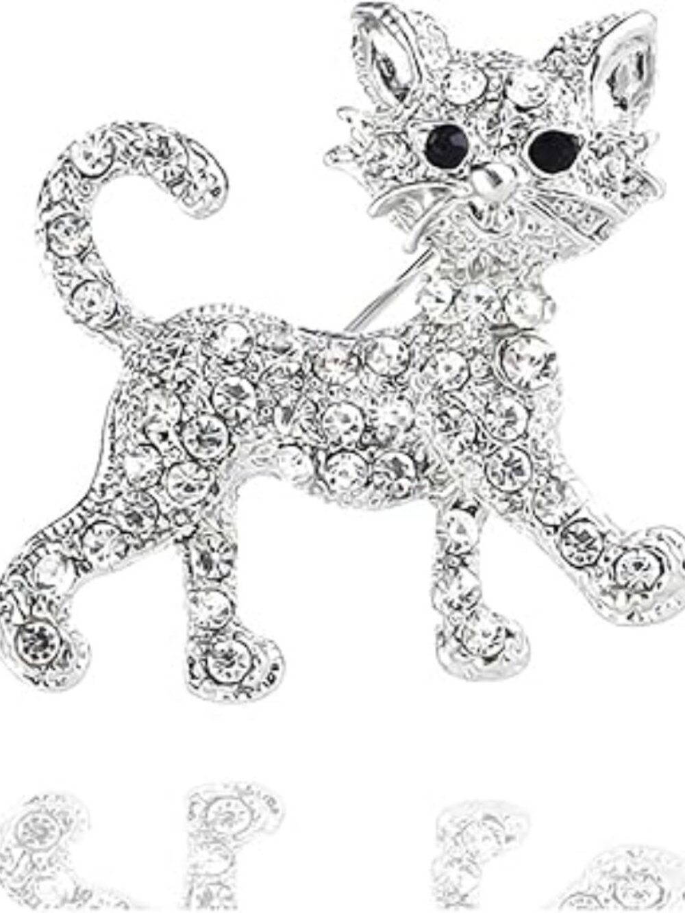 Cat Brooch Pin Rhinestone w Silver Sparkle Crystal Brooch Cute Clothing Hat